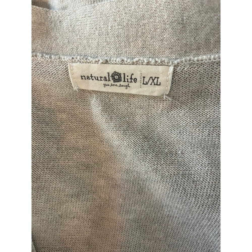 Natural Life Daisy Cotton Cardigan Sweater Oatmeal Floral L/XL Boho Slouchy - Picture 3 of 10